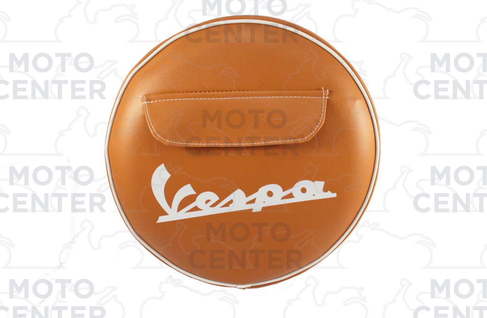 COPRIRUOTA DI SCORTA MARRONE 3,50 - 3,00 X 10 PIAGGIO VESPA 50 125 150  (BORDINO BIANCO E TASCA PORTADOCUMENTI) - Motocenter