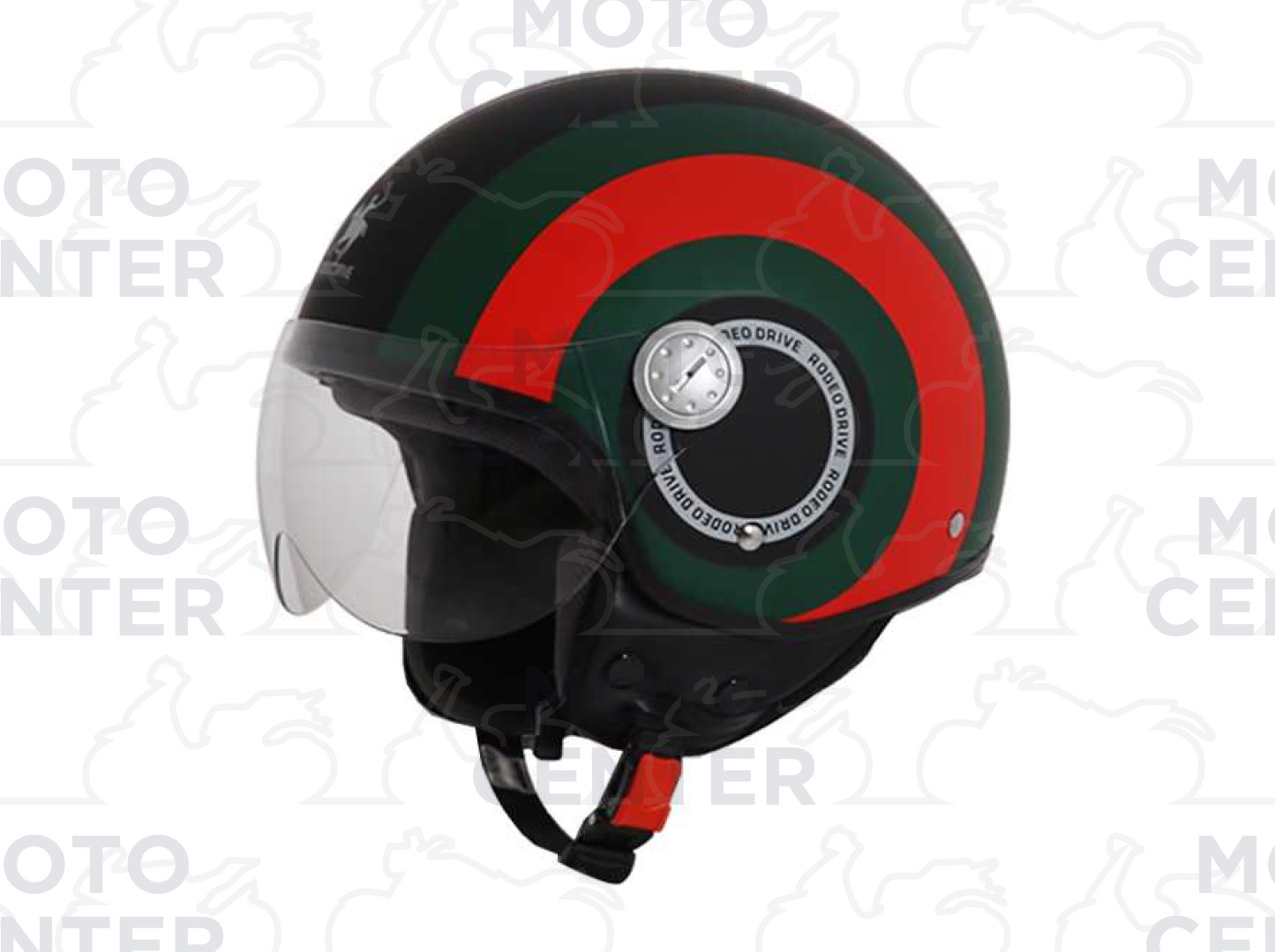 CASCO DEMI JET RODEO DRIVE RD105 BANDS NERO OPACO VERDE ROSSO TAGLIA M (57  Cm.) | Motocenter.it | Ricambi Vespa e Moto