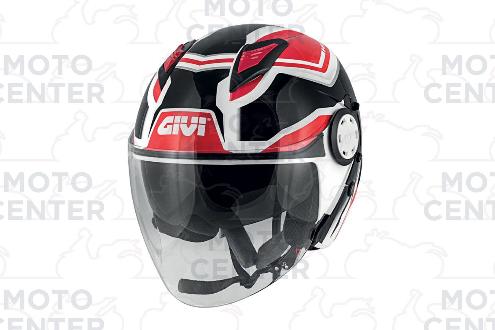 CASCO GIVI 12.3 JET STRATOS SHADE BIANCO NERO ROSSO LUCIDO TAGLIA M (58  Cm.) | Motocenter.it | Ricambi Vespa e Moto