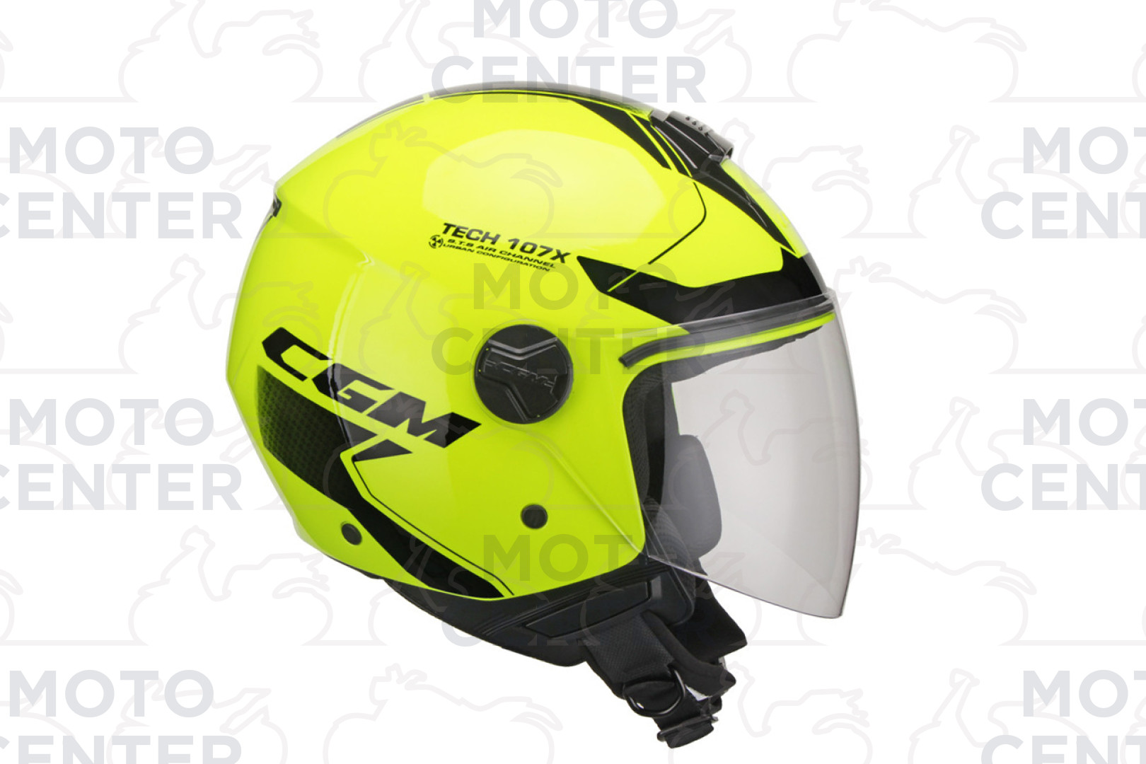 CASCO DEMI JET CGM 107X FLORENCE TECH GIALLO FLUO NERO VISIERA LUNGA TAGLIA  M (57-58 Cm.) | Motocenter.it | Ricambi Vespa e Moto