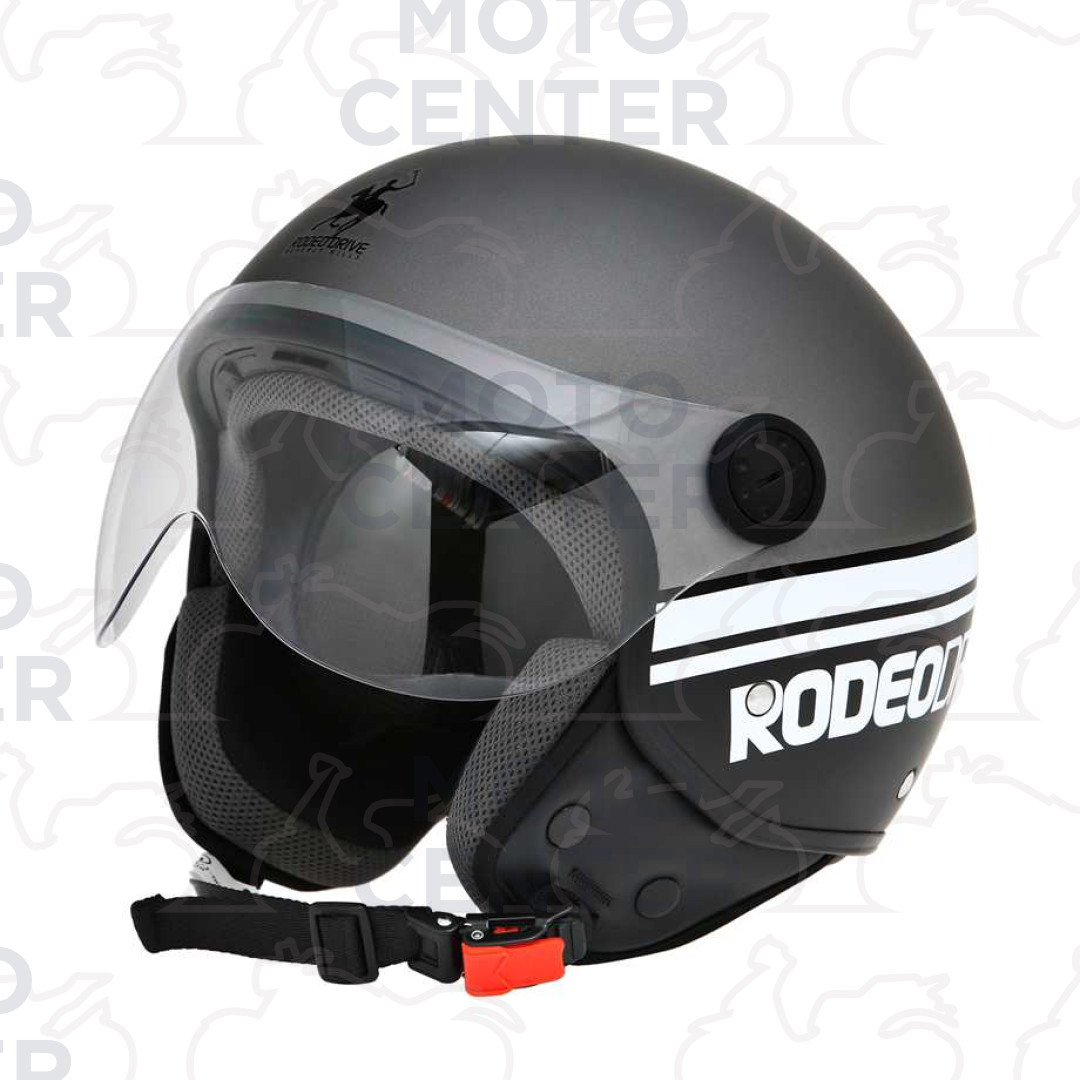 CASCO DEMI JET RODEO DRIVE RD110 NERO OPACO/GRIGIO TAGLIA S (55-56 Cm.) |  Motocenter.it | Ricambi Vespa e Moto